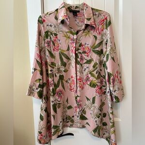 Gracelements Pink Floral 3/4 Length Sleeves Blouse, Size Large